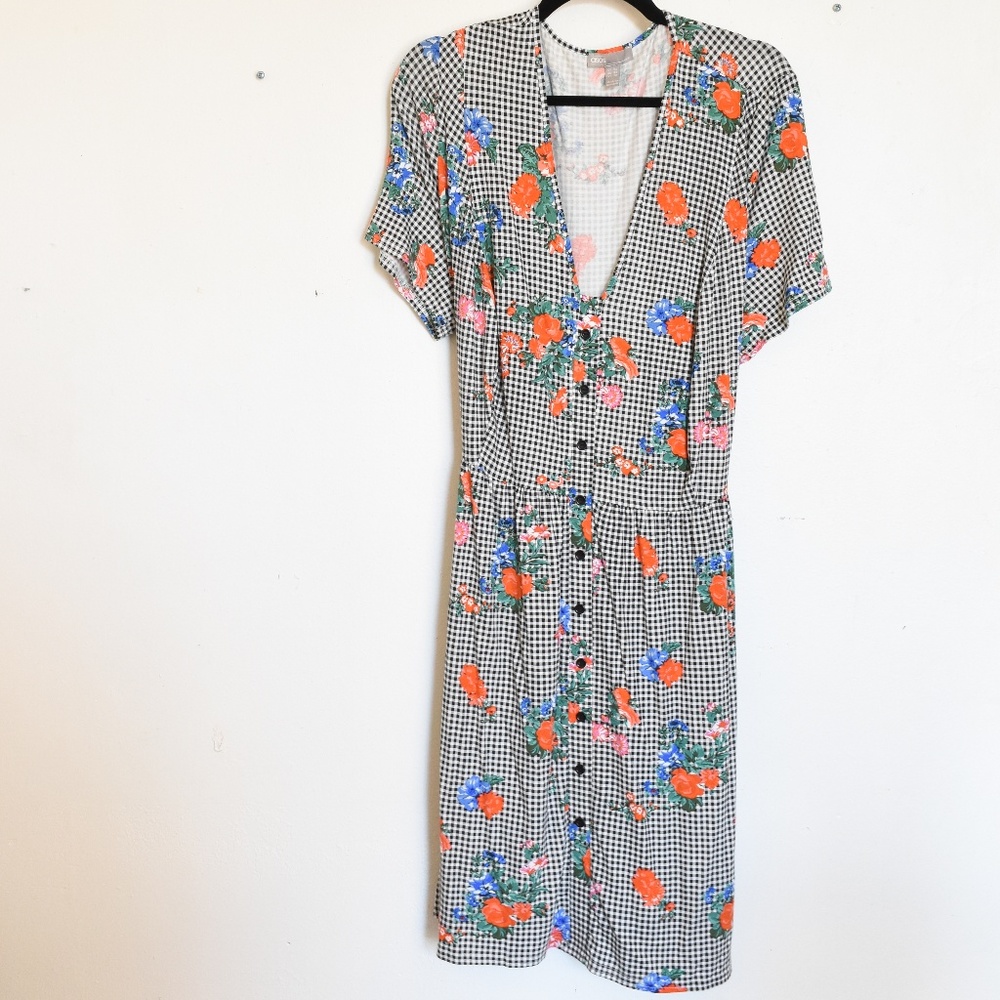 (NWOT) Checker and Floral Print Sundress